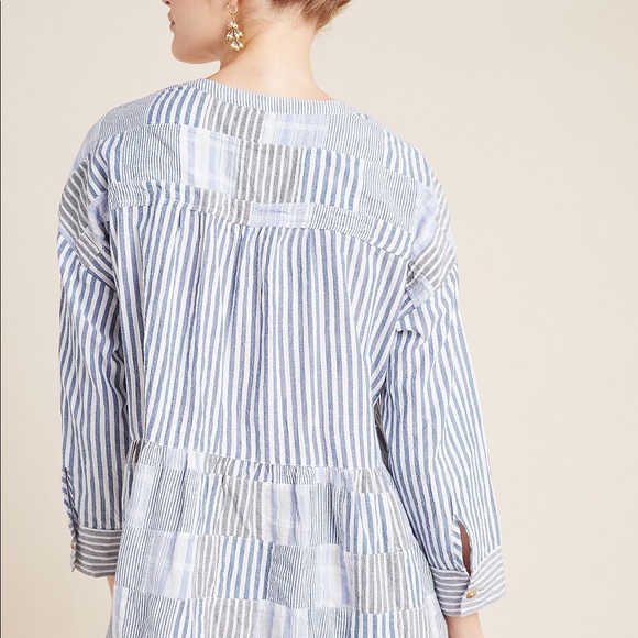 Anthropologie Blue Patchwork Zoe Swing Blouse - Picture 2 of 8